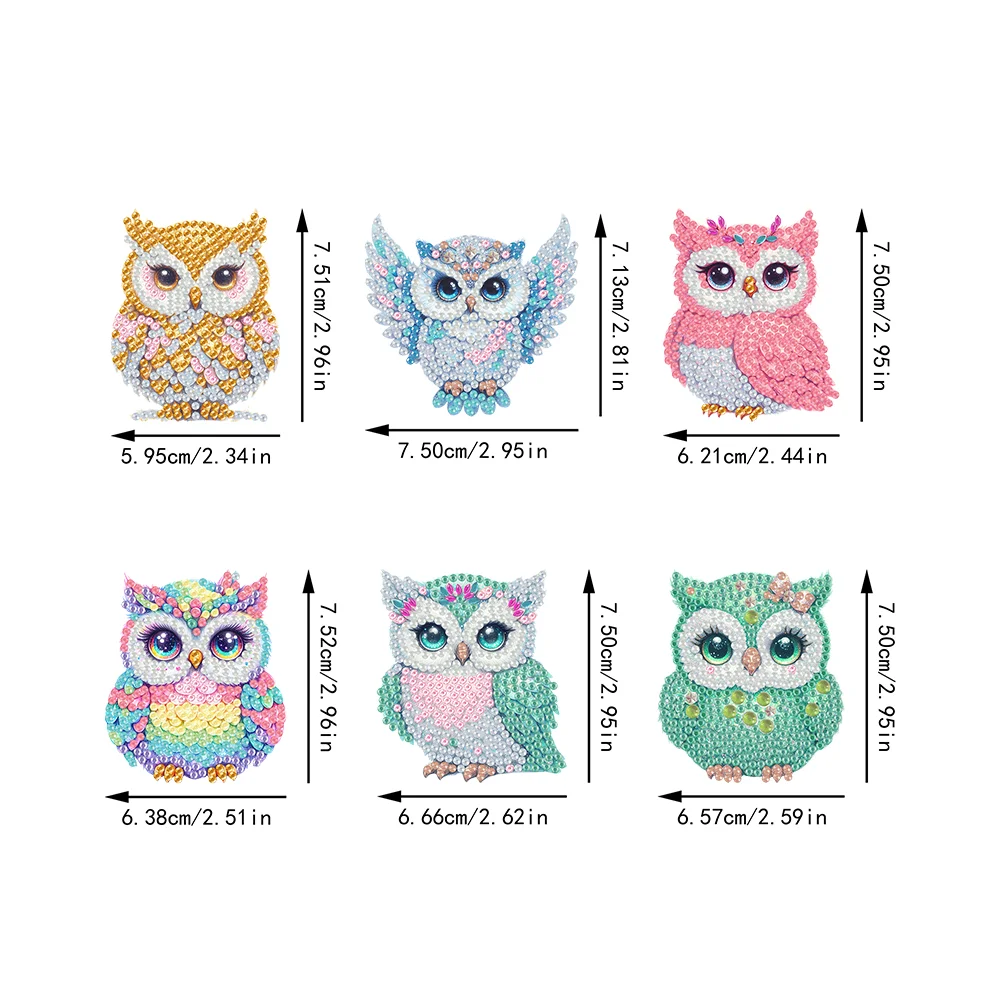 6Pcs Acrylic Owl DIY Diamond Painting Fridge Stickers for Home Kitchen