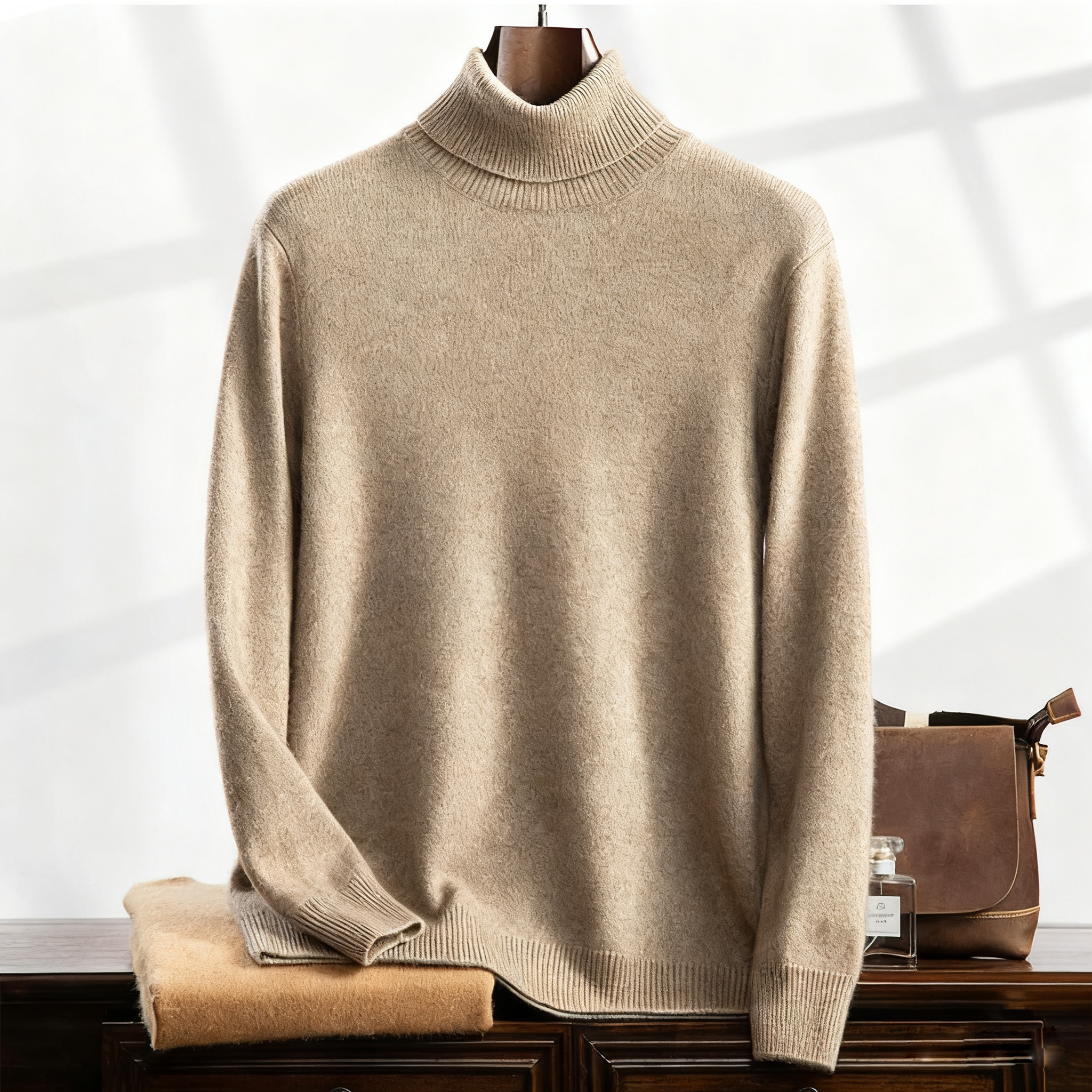 Men's Heavyweight Cashmere Turtleneck Sweater | Ultra-Soft REAL SILK LIFE