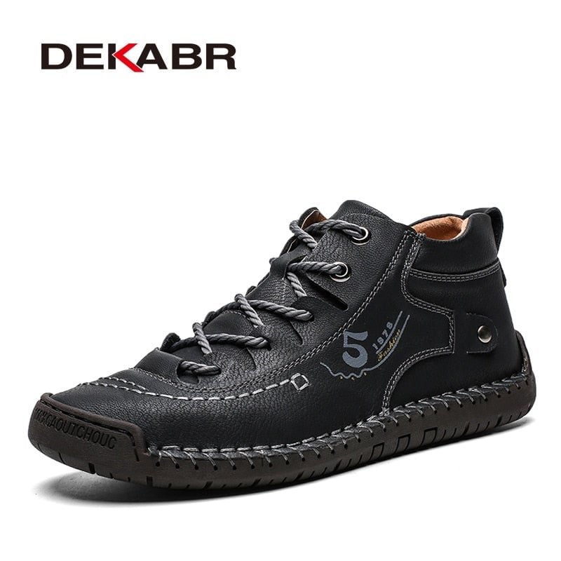 DEKABR Fashion Men Leather Boots Men's Warm Fur Snow Boots Winter High Quality Split Leather Comfortable Ankle Men Warm Boots 48