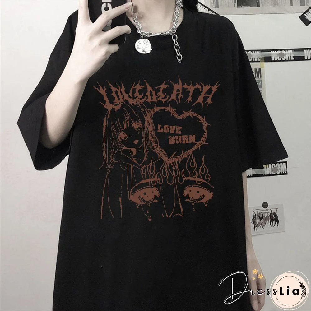 Love Death Love Burn Print Woman Tshirts Anime Graphic T Shirts For Ladies Summer Casual O Neck Kawaii Graffic Tees For Female