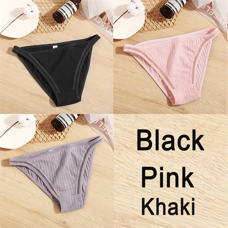 3PCS Sexy Lace Panties Women Underwear Cotton Briefs Female Underpants Solid Color Pantys Hollow Mesh Low Waist Panties Lingerie
