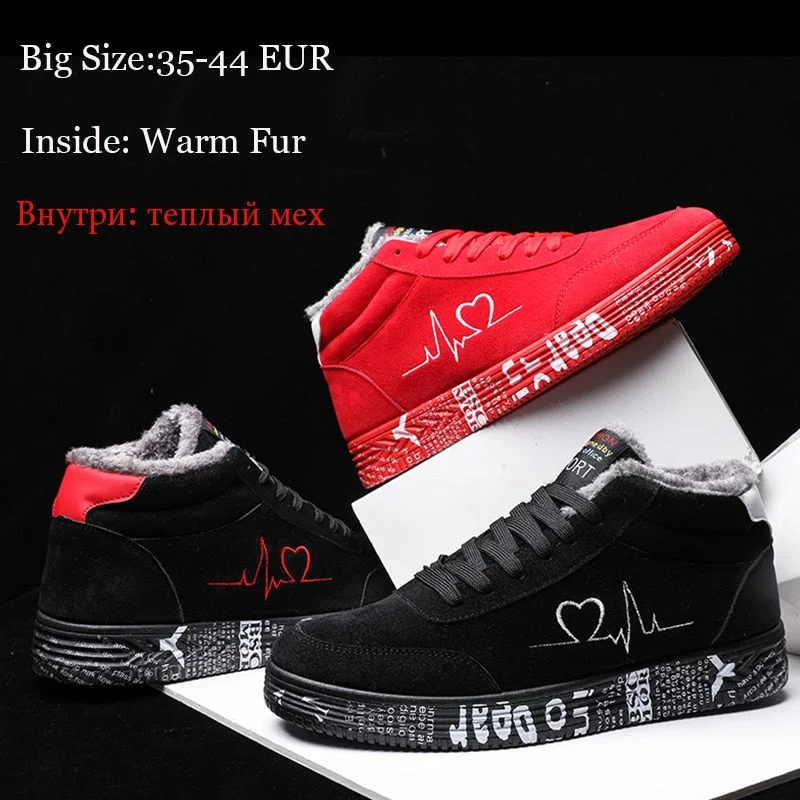 Black Red Winter Sneakers Women Snow Boots Man Warm Ankle Boots 2020 Plush Fur Sport Shoes Woman Botines Mujer Big Size 35-44