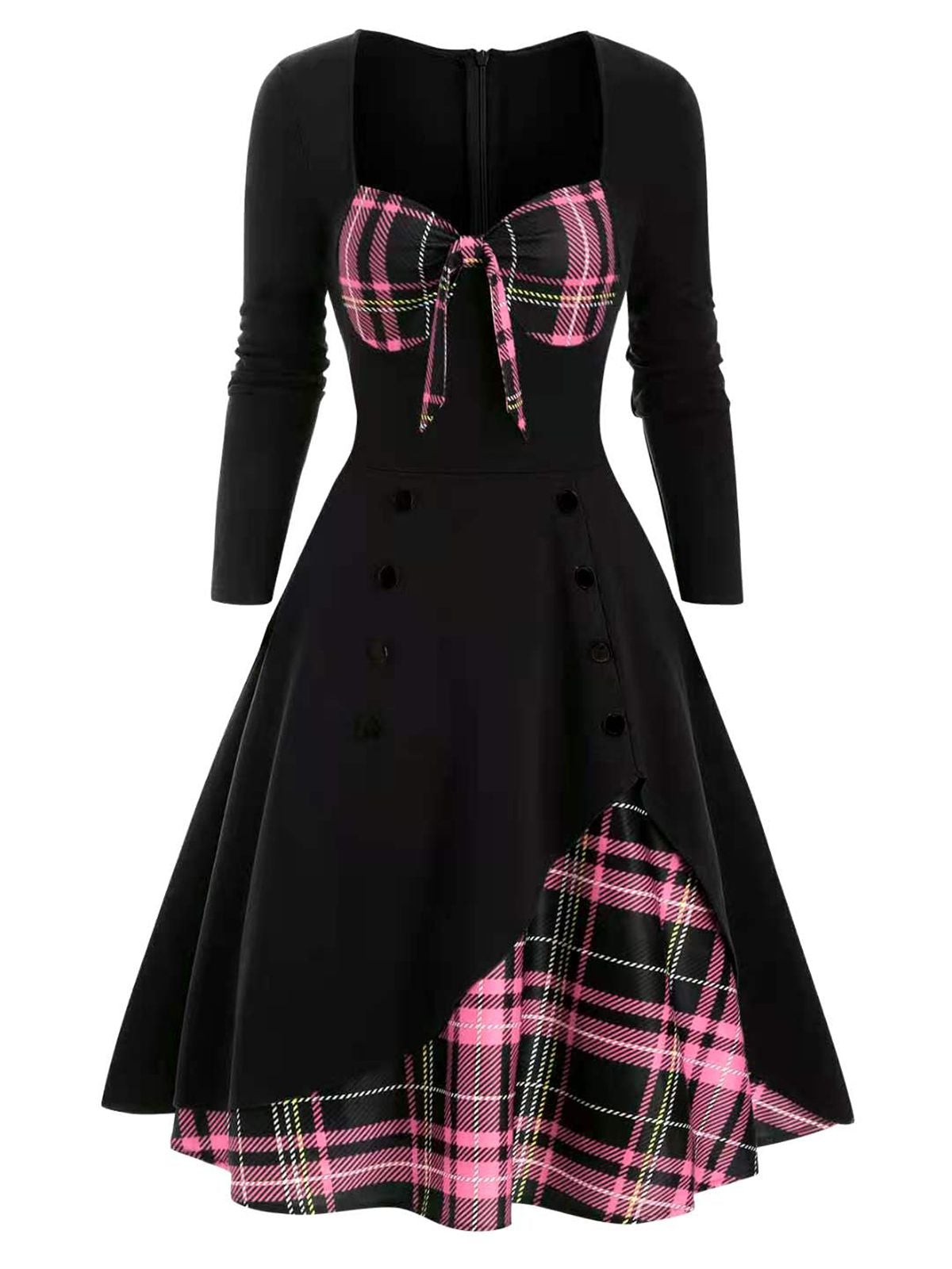 1950s Sweetheart Plaid Patchwork Dress