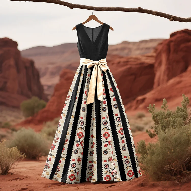 Simpfit Ärmelloses Vintage-Kleid mit Blumenmuster für Damen