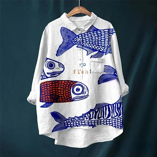 Fish Print Lapel Shirt