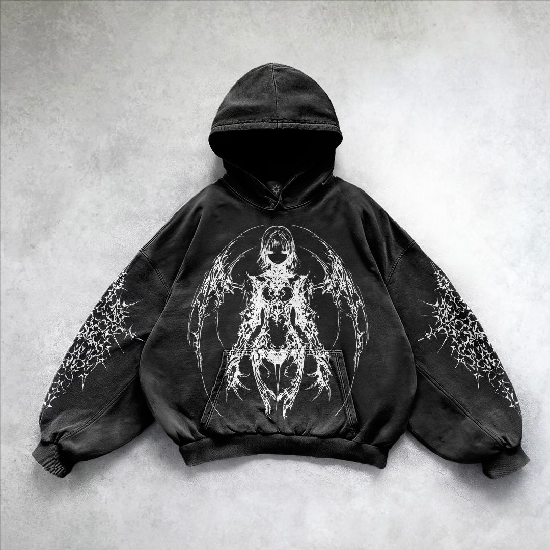 Llyge Gothic Punk Style Retro Harajuku Y2K Clothing American Hip-hop Street Anime Print Hoodie Men Trendy Casual Oversized Sweatshirt llyge