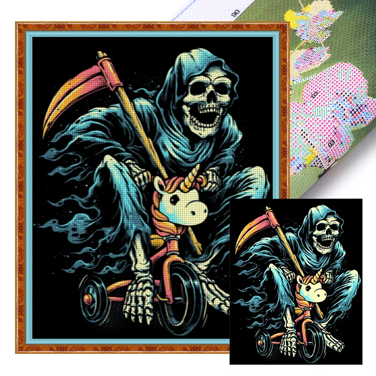 Skeleton Man Riding A Bicycle - Printed Cross Stitch 11CT 45*55CM