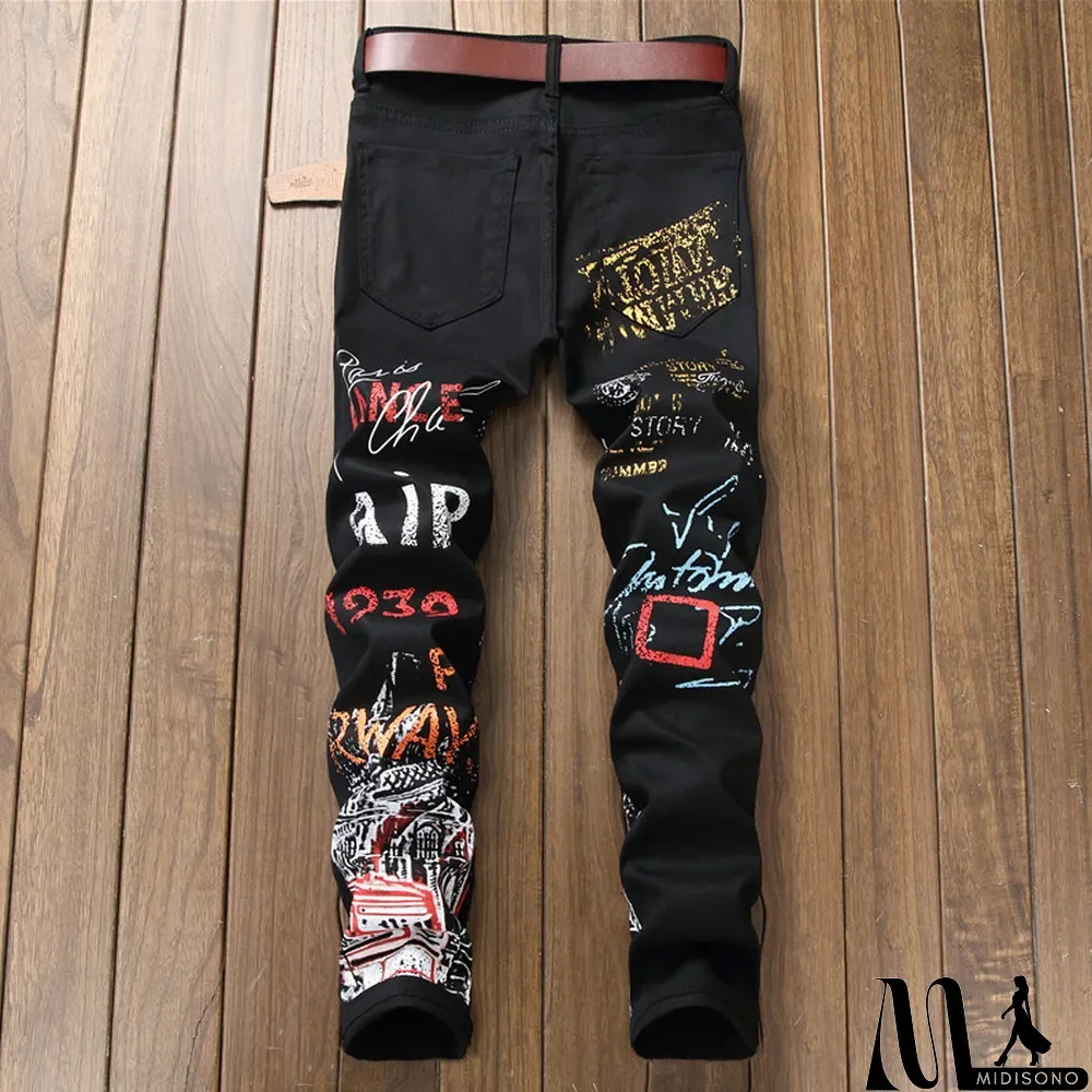 MidiSono - Men's Casual Elastic Printed Straight Jeans