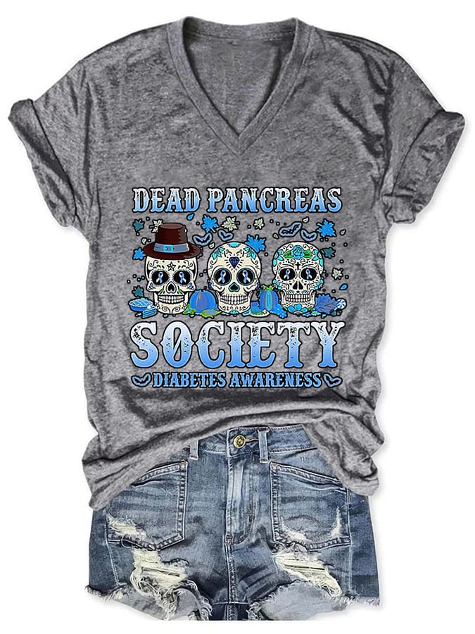 Women's Dead Pancreas Society Diabetes Awareness Print T-Shirt