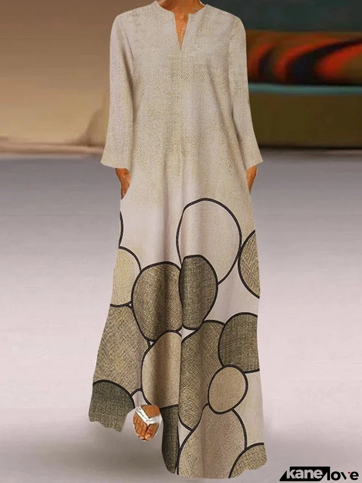 Women's Dresses Vintage Print Pocket Long Sleeve Dress