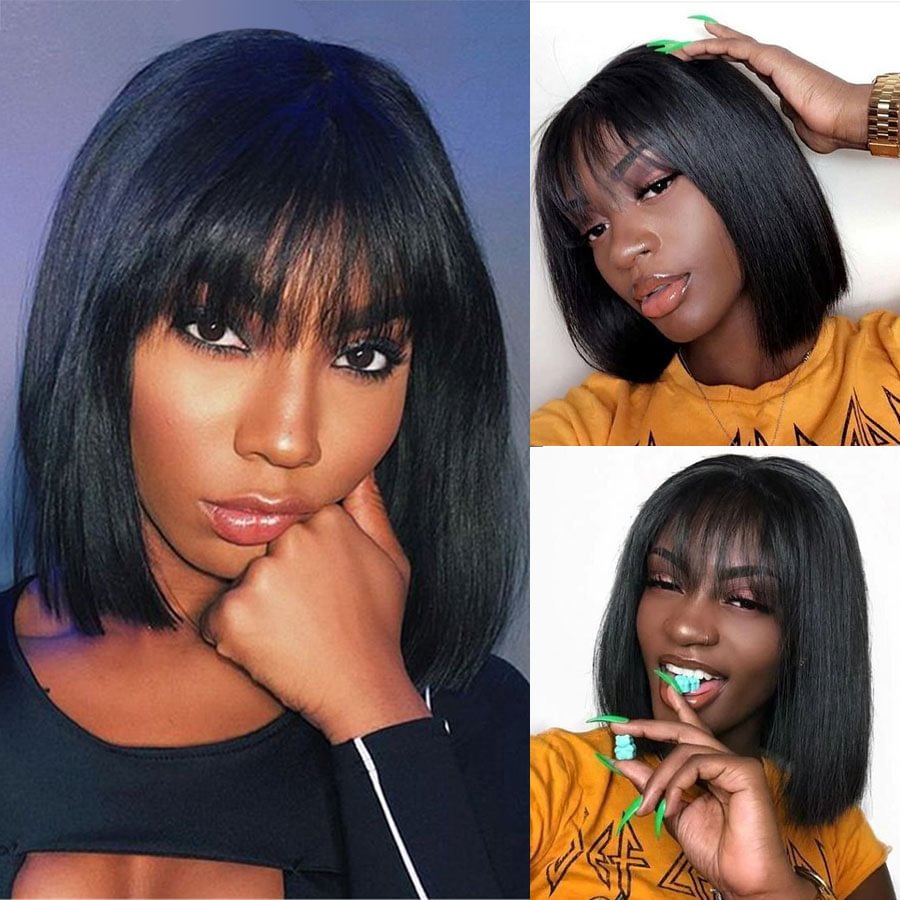 Short Bob Wigs With Bangs Straight  Wigs For Women US Mall Lifes