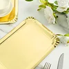 10 Pack | Metallic Gold 9" Paper Cardboard Serving Trays, Rectangle Party Platters With Scalloped Rim - 400 GSM