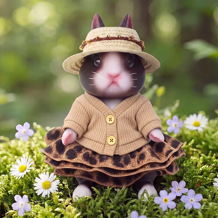 Babeside 8" Mini Bunny Doll with Leopard Dress &ndash; Soft Interactive Rabbit Toy for Kids