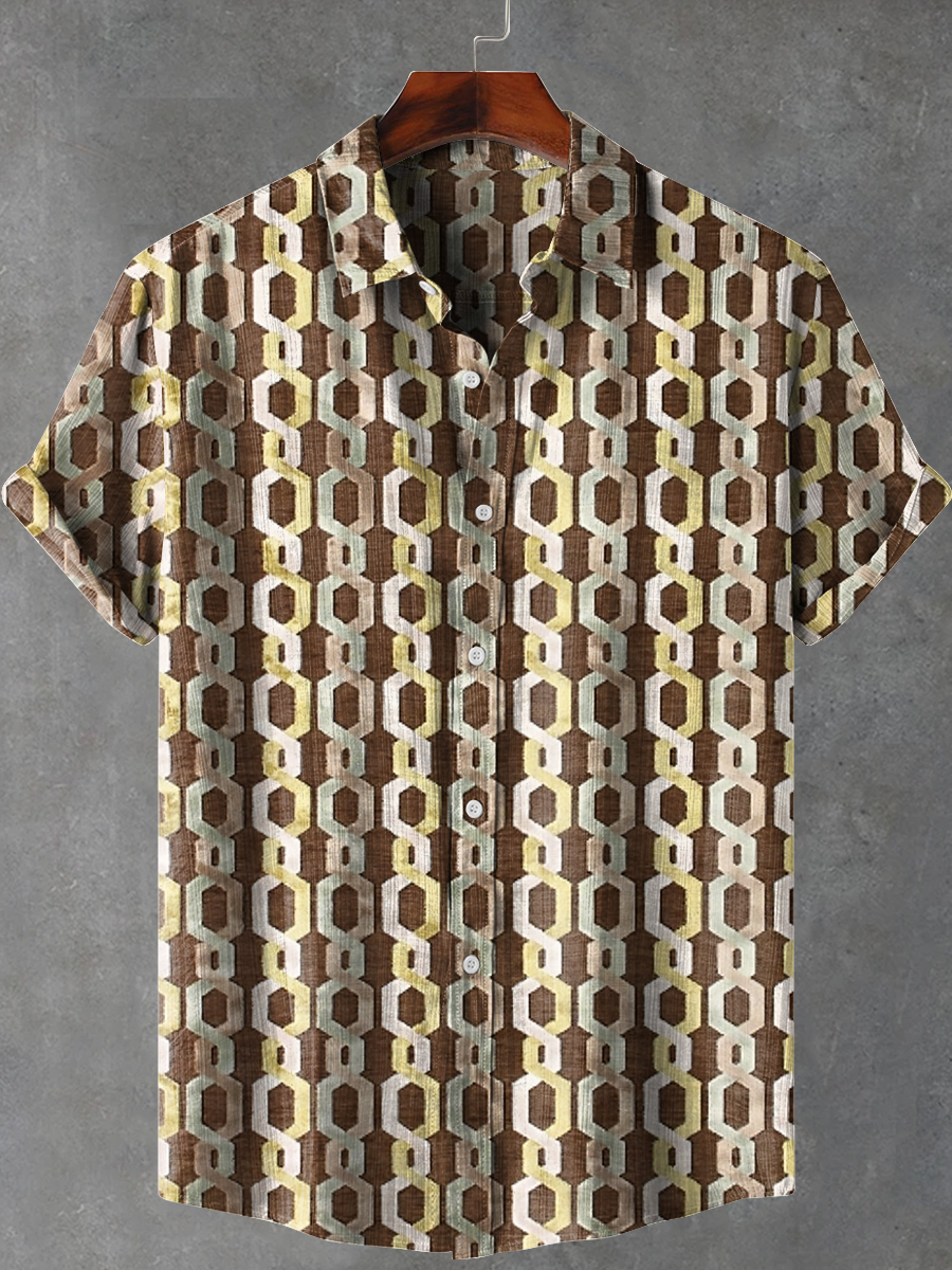 Geometric Stripes Art Print Casual 100% Cotton Shirt