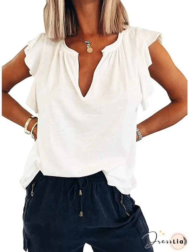 Blouse T shirt Basic Plain Daily V Neck Sleeveless Regular Summer Green White Pink Light Blue for Women