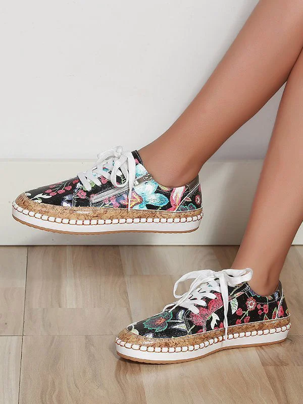 Floral Lace-Up Muffin Sneakers shopify Stunahome.com