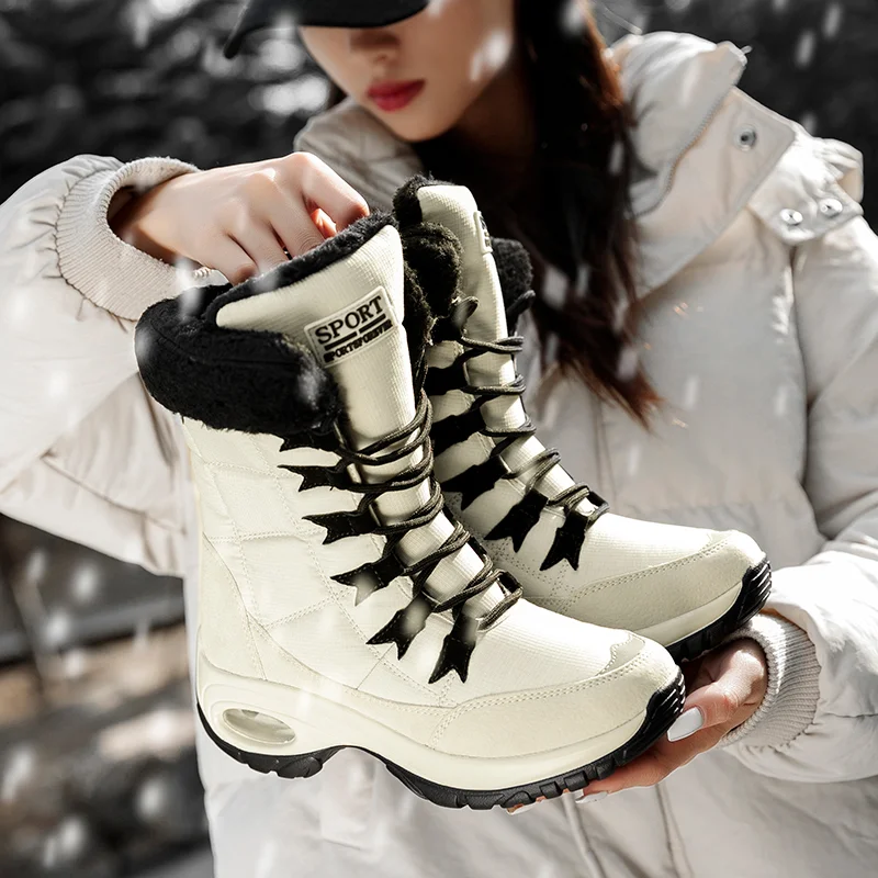 Qengg Women Boots Winter Keep Warm Quality Mid-Calf Snow Boots Ladies Lace-up Comfortable Waterproof Booties Chaussures Femme