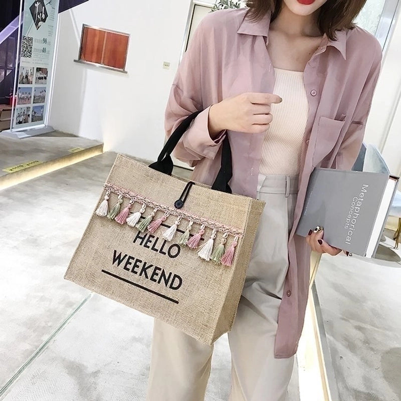 Women’s Vintage Style Letter Straw Shopping Bags