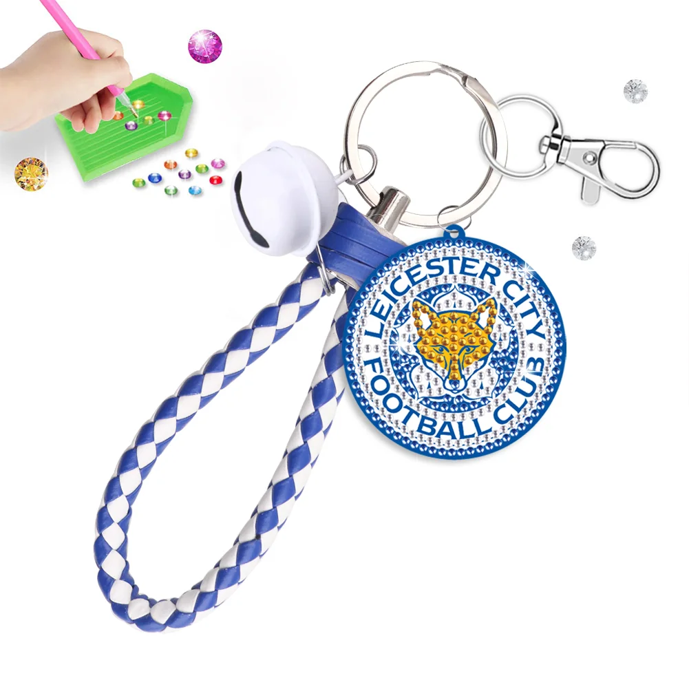 【Upgrade】DIY Leicester City F.C. Logo Double Sided Rhinestone Painting Keychain Pendant for Adult