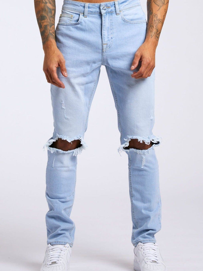 Men's Light Blue Stretch Ripped Jeans