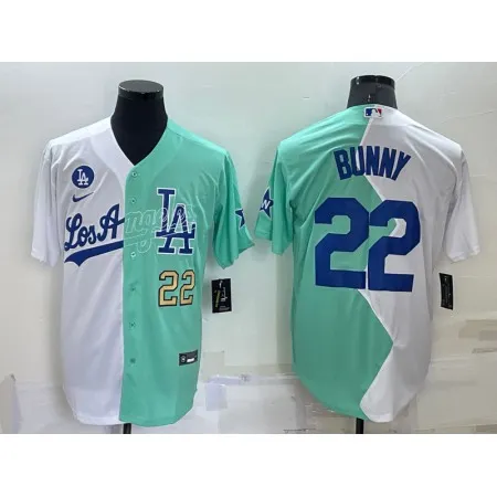 Men's Los Angeles Dodgers #22 Bad Bunny 2022 All-Star White/Green Cool Base Stitched Baseball Jersey VDN6