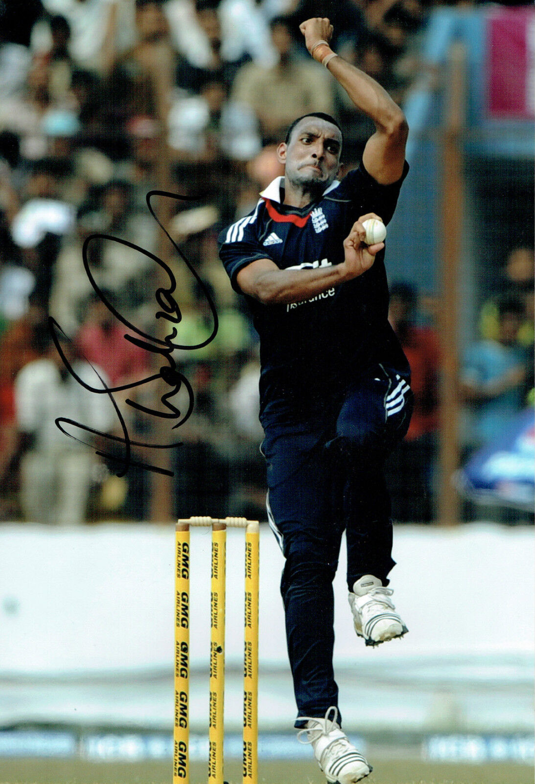 Ajmal SHAHZAD Signed Autograph 12x8 Action Photo Poster painting AFTAL COA ENGLAND CRICKET