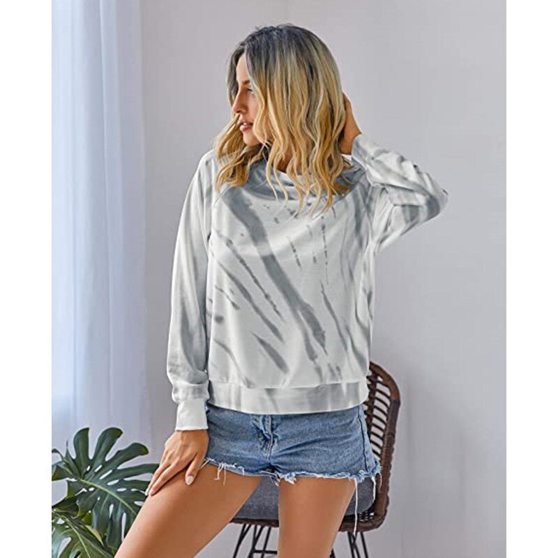 Women Tie-Dye Printed T-Shirt Round Neck Long-sleeve Spring and Autumn Casual Tops