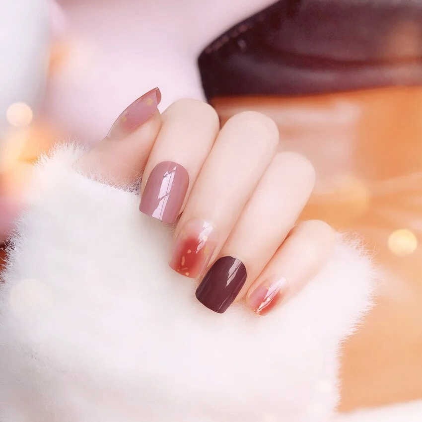 Medium Square Glossy Mixed Color Fake Nails Art Tips Full Cover Decor Press on Nails Coffin False Fingernails Stickers for Women-Nail Inspo