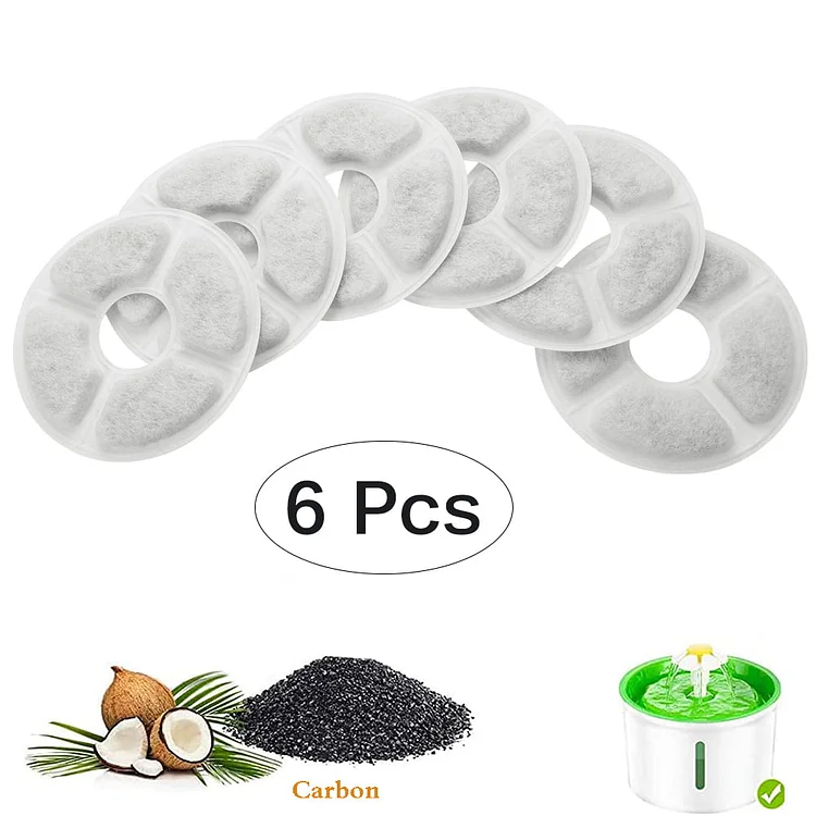 6 Pcs Carbon Filters for Pet Water Fountain Premium Activated Carbon Replacement Filters