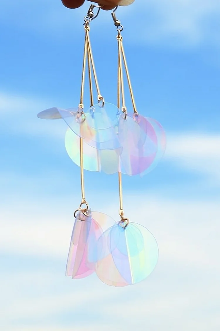 Disco Sequin Iridescent Tassel Festival Long Earrings