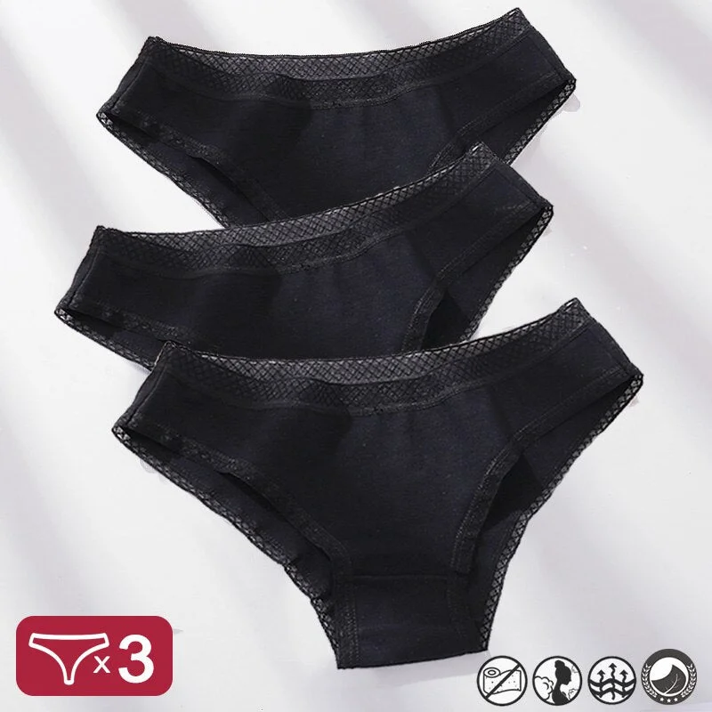 3PCS/Set Mesh Waistband Cotton Panties Women's Briefs Underwear Sexy Lingerie Panties Female Underpants Solid Color Girls Pantys