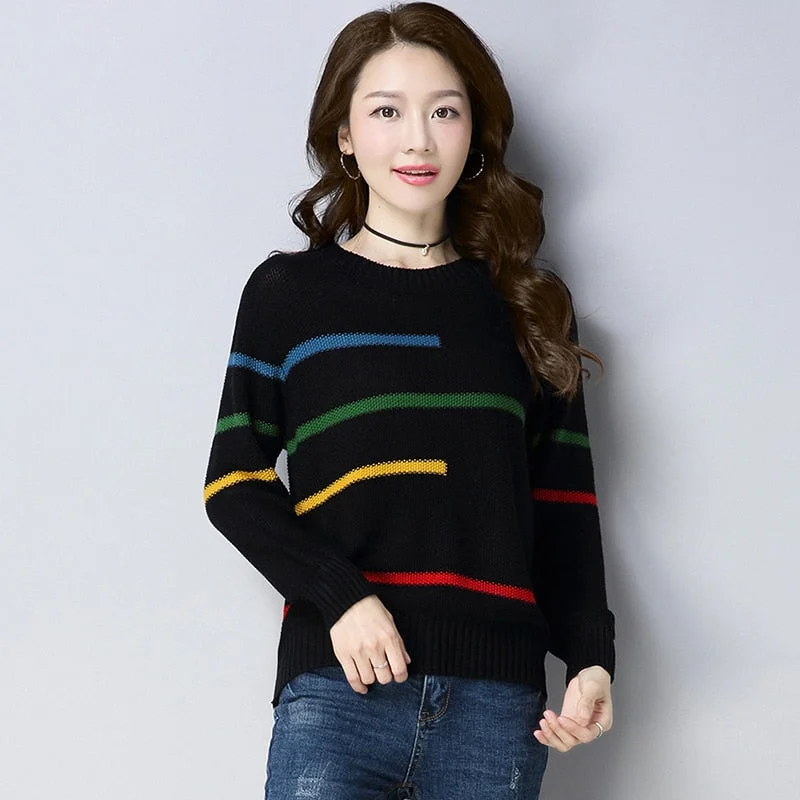 Women Sweater Knitted Korean Female Long Sleeve O-neck Sweater And Pullover Female Autumn Winter Loose Jumpers Casual 2021