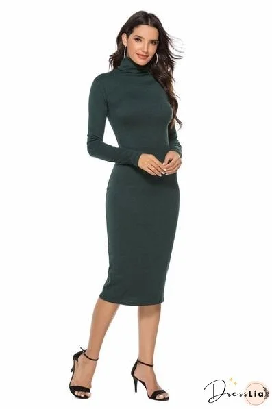 Ribbed Turtleneck Long Sleeve Dress