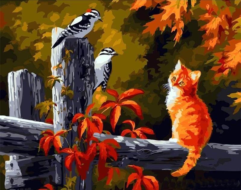 

Kitten with Birds – Paint By Numbers - 40*50CM, 501 Original