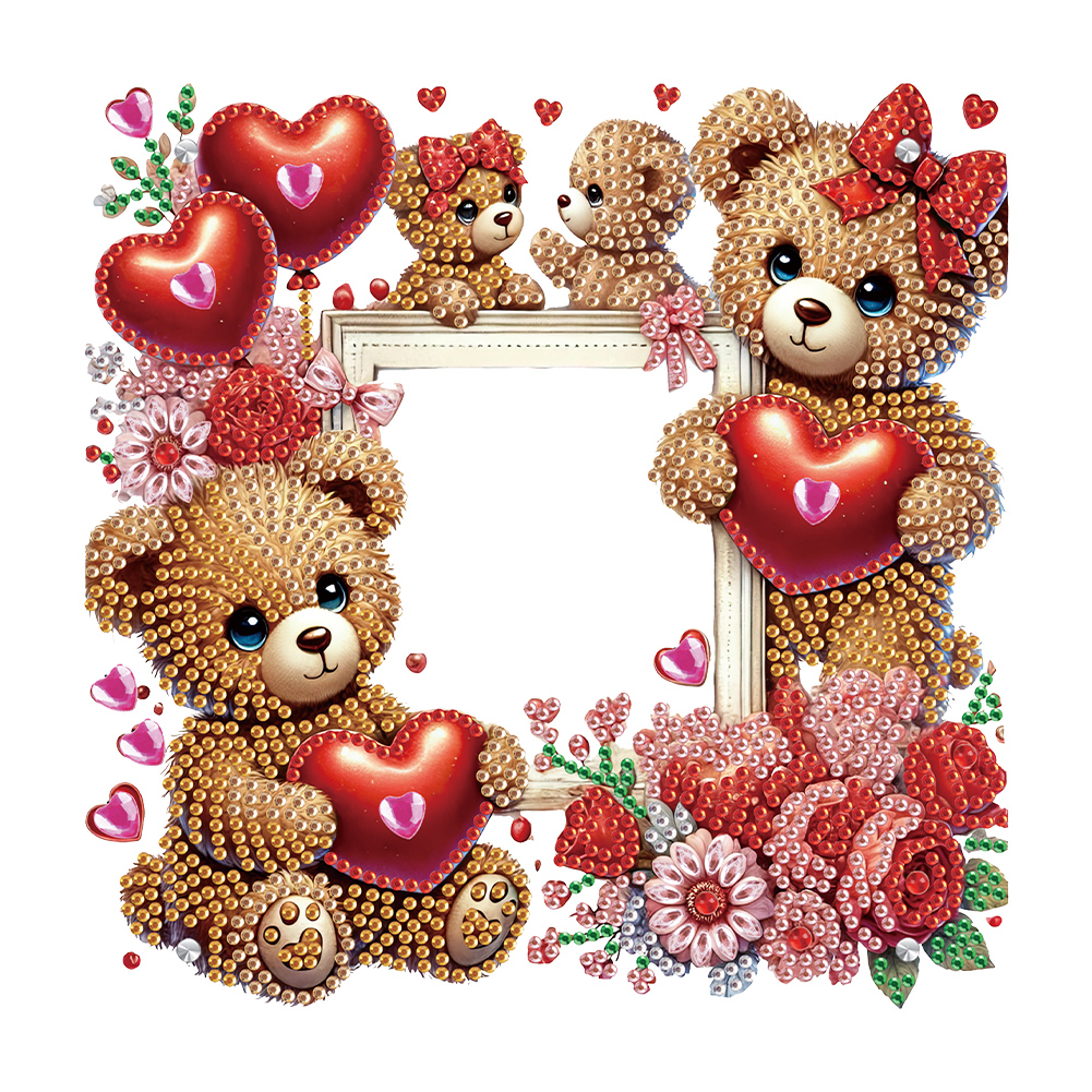 Acrylic Special Shape Heart Bear Rhinestone Tabletop Photo Frame Kit