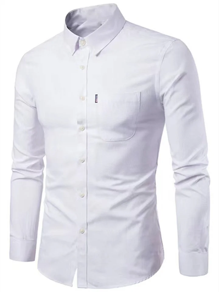Oxford Spinning Long-sleeved Shirt Men's Shirt Non-iron Slim Solid Color Casual Men's Clothing-Cosfine