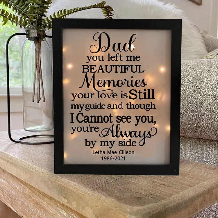 Personalized Beautiful Memories Lighted Frame Shadow Box Memorial Gifts for Dad