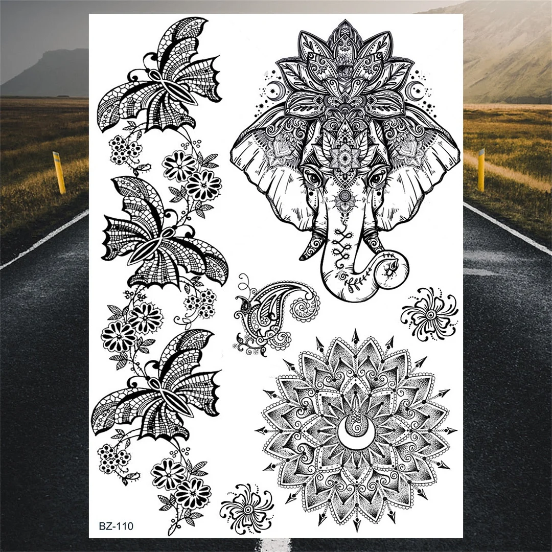 Henna Pendant Temporary Tattoos For Women Undertboob Girls Realistic Butterfly Rose Flower Fake Tattoo Sticker Chest Tatoos