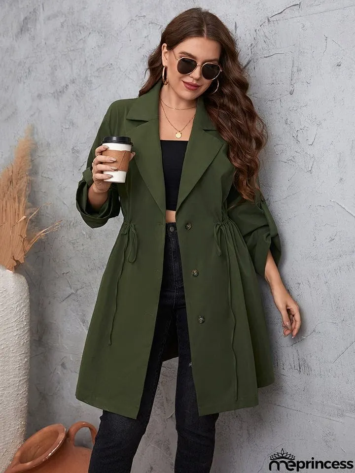 Plus Size Lapel Collar Roll-Tab Sleeve Trench Coat