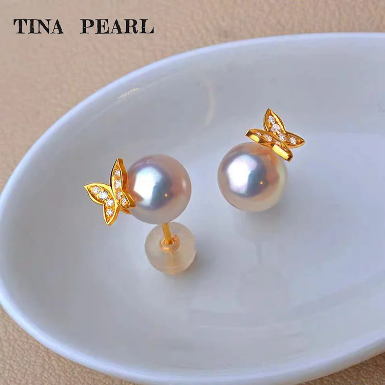 2025 TINA Jewelry 18k gold +akoya pearl butterfly small stud earrings