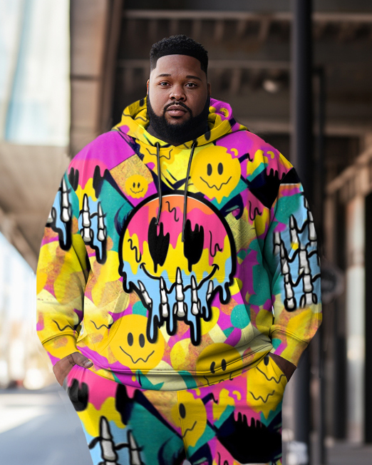Men's Plus Size Smiley Emoji Tassel Hoodie Set of Two