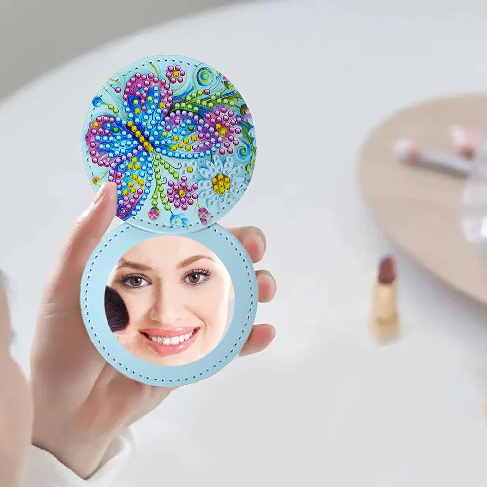 DIY Diamond Art Portable Cosmetic Mirror Round Diamond Painting Crafts (Bird)