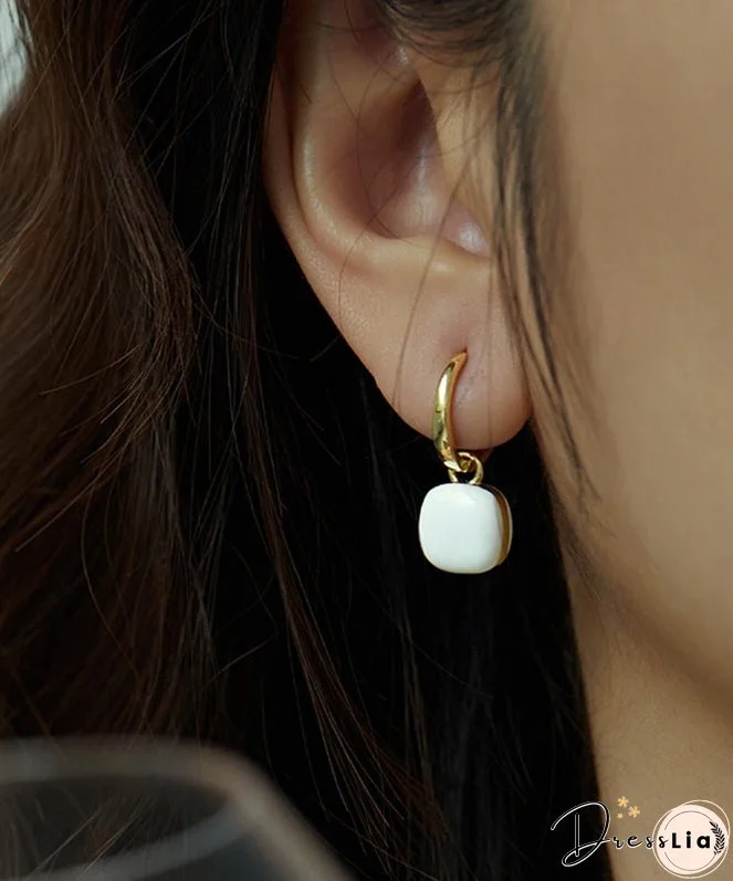 Unique Green Copper Overgild 18K Gem Stone Square Drop Earrings