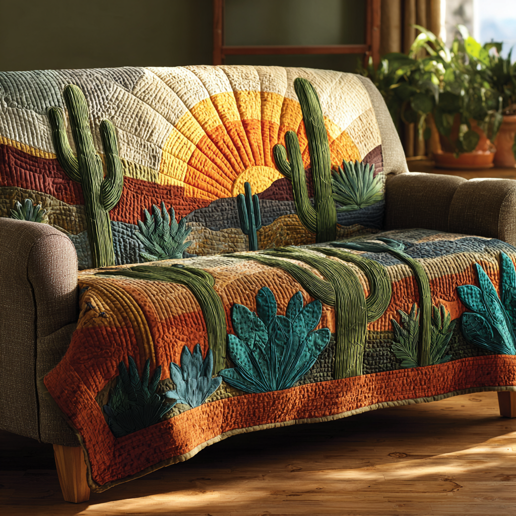 Cactus Bloom Quilted Sofa Cover NCU0DK10836 everthome