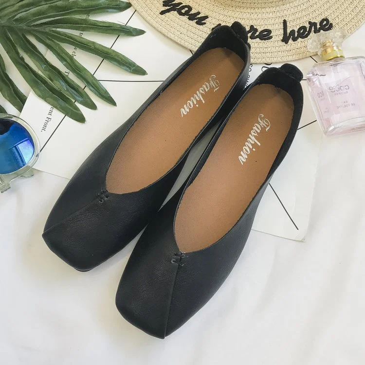 Colourp Colourp Spring New Korean Version Of Square Head Flat Single Shoes Female Harajuku Students Doudou Shoes Shallow Lazy Shoes