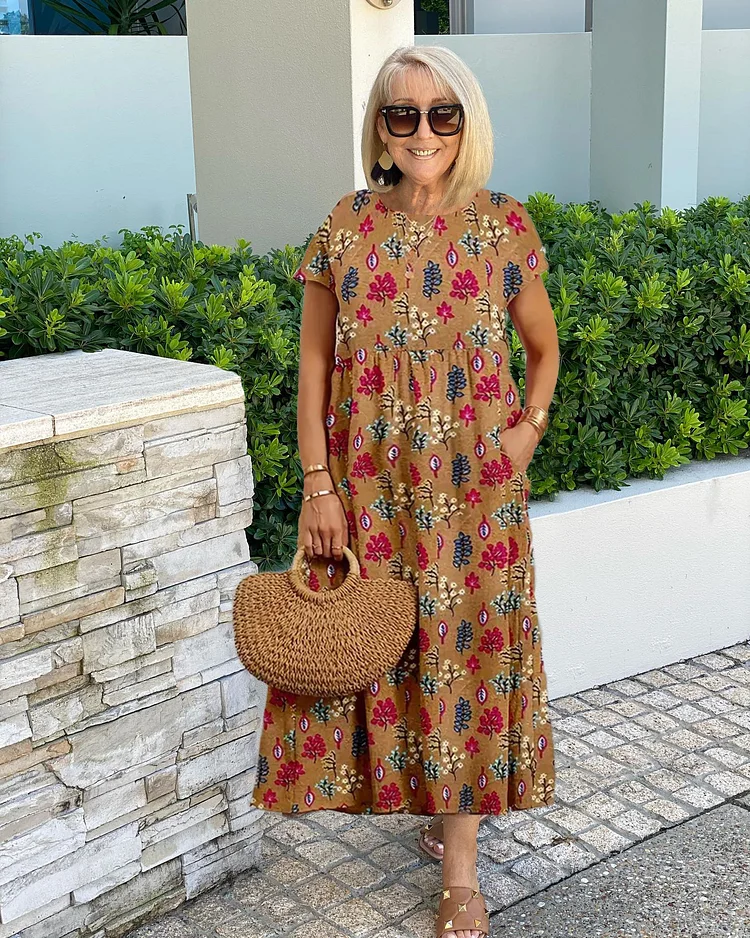 Summer Cotton and Linen Printed Tunic Dress | For Elderly Women ...