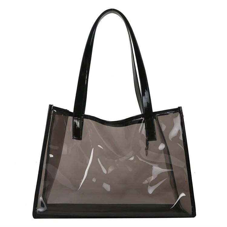 Women Casual Shoulder Bags Transparent Tote PVC Fashion Handbags (Black)