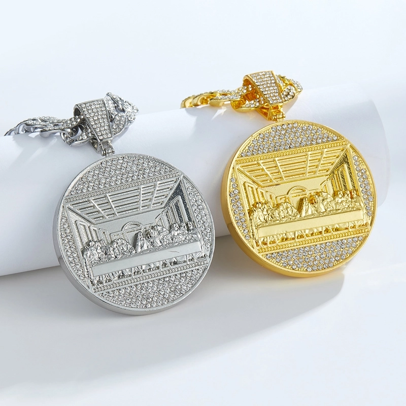 Hip Hop Exaggerated Large Disc Pendant Necklace Domineering Trendy Men's Cool Cuban Necklace Rapper Ornament