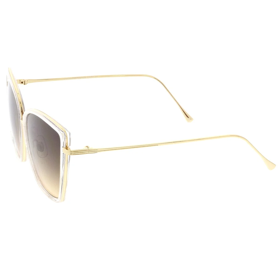 Women's Oversize Cat Eye glasses With Slim Arms Metal Trim Tinted Lens 56mm