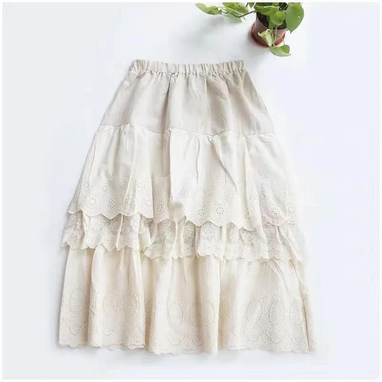 Queenfunky cottagecore style 3-Layered Lace Skirt QueenFunky